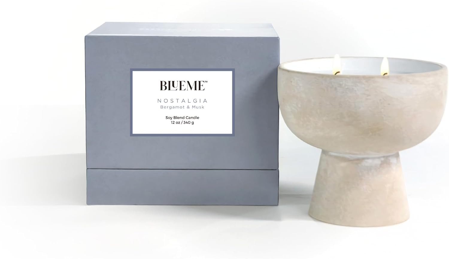 Blueme Nostalgia Candle | Bergamot & Musk | 2 Wick - Refillable Wellness Candle with Essential Oi... | Amazon (US)