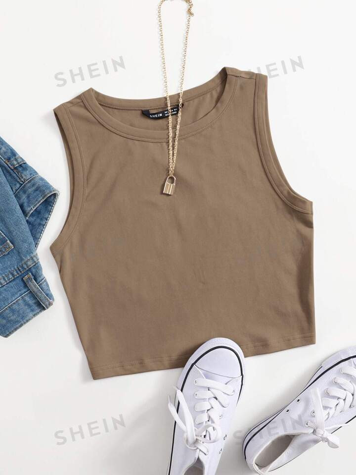 SHEIN EZwear Solid Crop Tank Top | SHEIN