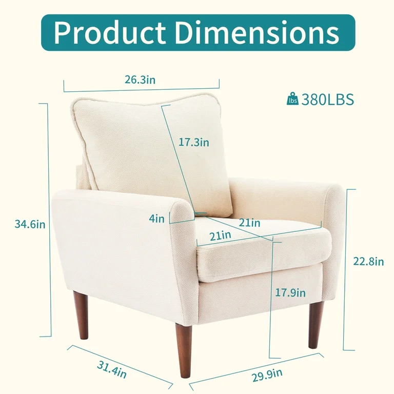 Gianna Fabric Accent Chair with Supportive Backrest and Armrests, Modern Comfortable Chair for Li... | Walmart (US)