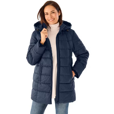 Woman Within Hands-Free Puffer Coat - M, Navy | Target