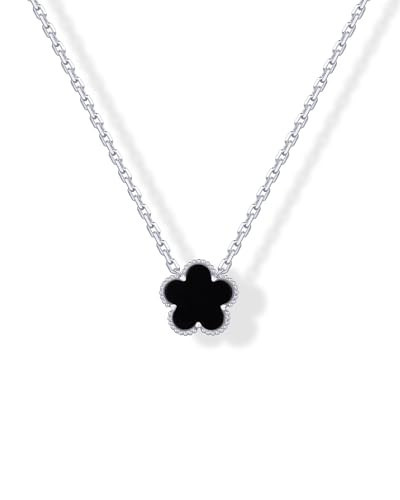PAVOI Rhodium Plated Clover Necklaces for Women - Lucky Four Leaf Clover Necklace Pendant - Trendy Black Onyx Gemstone Flower Jewelry Gifts | Amazon (US)