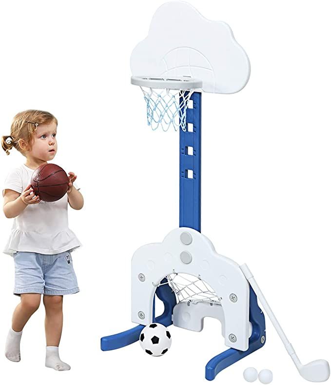 Amazon.com: Costzon Kids Basketball Hoop, Toddler Sports Activity Center w/ 5 Adjustable Height L... | Amazon (US)