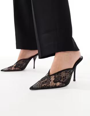 ASOS DESIGN Pluto high heel mule in black lace | ASOS (Global)