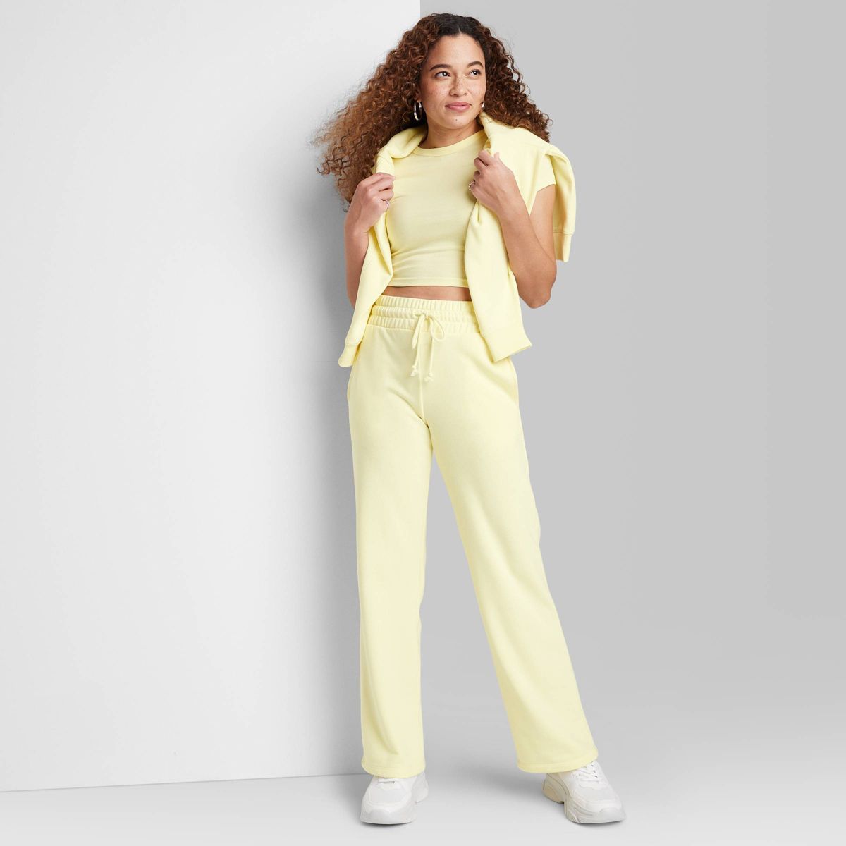 Women's High-Rise Wide Leg French Terry Sweatpants - Wild Fable™ Yellow S | Target