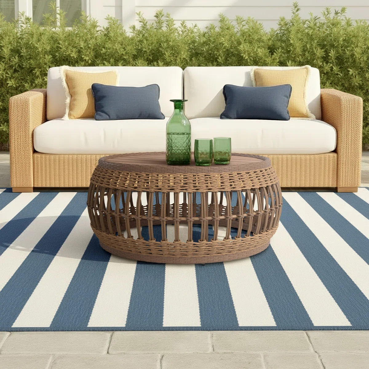 Dunkirk Round Wicker Outdoor Coffee Table , 24'' in. W 34'' in. D | Wayfair North America