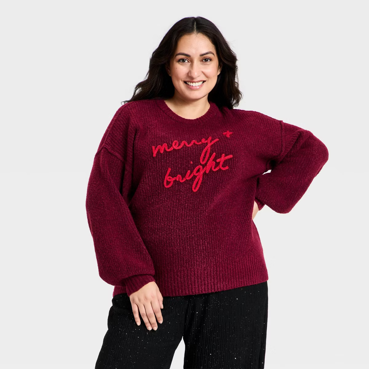 Women's Holiday Pullover Sweater - Ava &amp; Viv™ Burgundy | Target