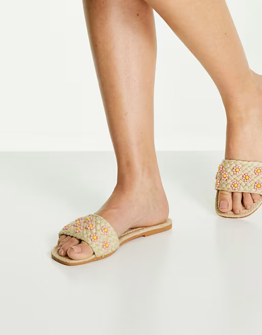 ASOS DESIGN Juicy beaded flower espadrille mules in natural | ASOS | ASOS (Global)
