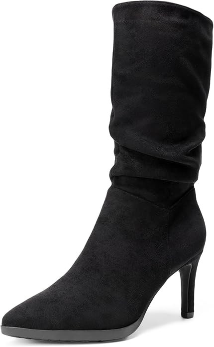 DREAM PAIRS Women's Mid Calf Slouchy Boots Pointed Toe Heeled Boots Zip Fashion Dressy Boot | Amazon (US)