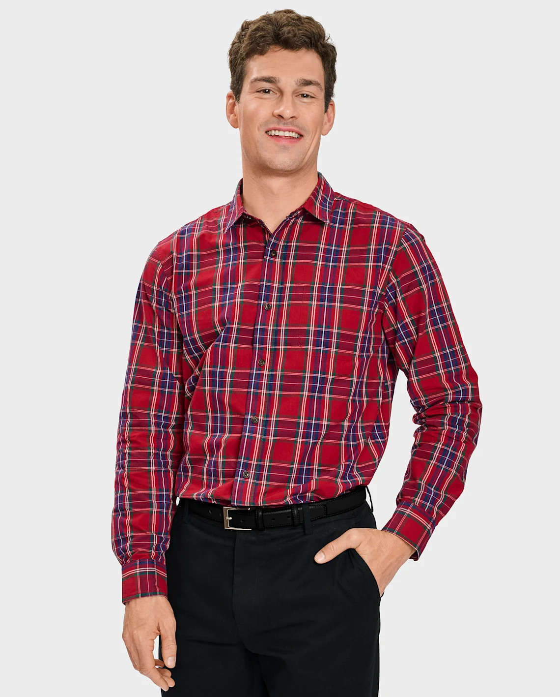 Mens Matching Family Plaid Poplin Button Up Shirt - All Dressed Up - red | The Children's Place