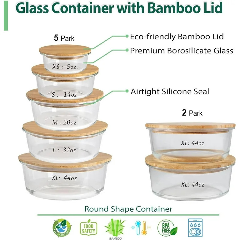 Urban Green Glass Food Container with Bamboo Lid, Glass food storage Containers with Lids, Glass ... | Walmart (US)