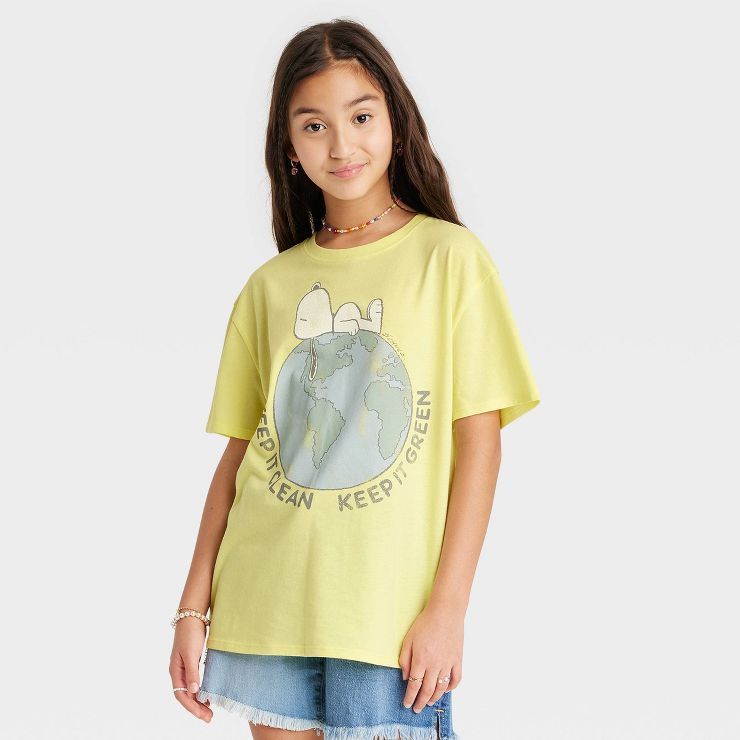Girls' Snoopy Earth Oversized Graphic T-Shirt - art class™ Yellow | Target