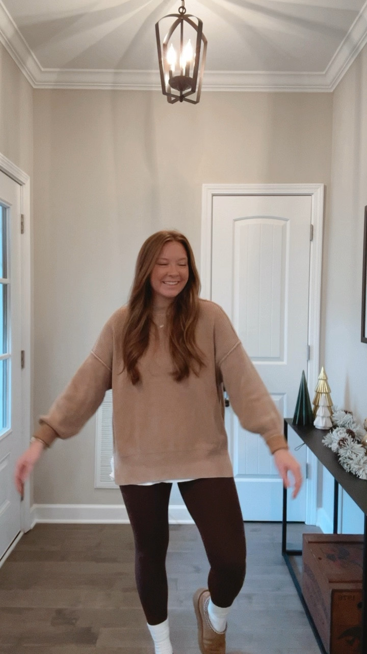 Wfh cozy outfit 
Oversized sweater / linked similar 
Boyfriend tee for layering - oversized 
Brown leggings / these are so soft! / tts wearing a medium 
Crew socks 
Ugg slippers 


#LTKWatchNow #LTKFindsUnder50 #LTKActive