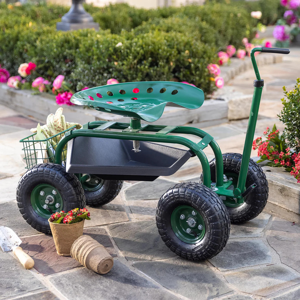 Green Rolling Scoot-N-Do Garden Seat | Plow & Hearth | Plow & Hearth