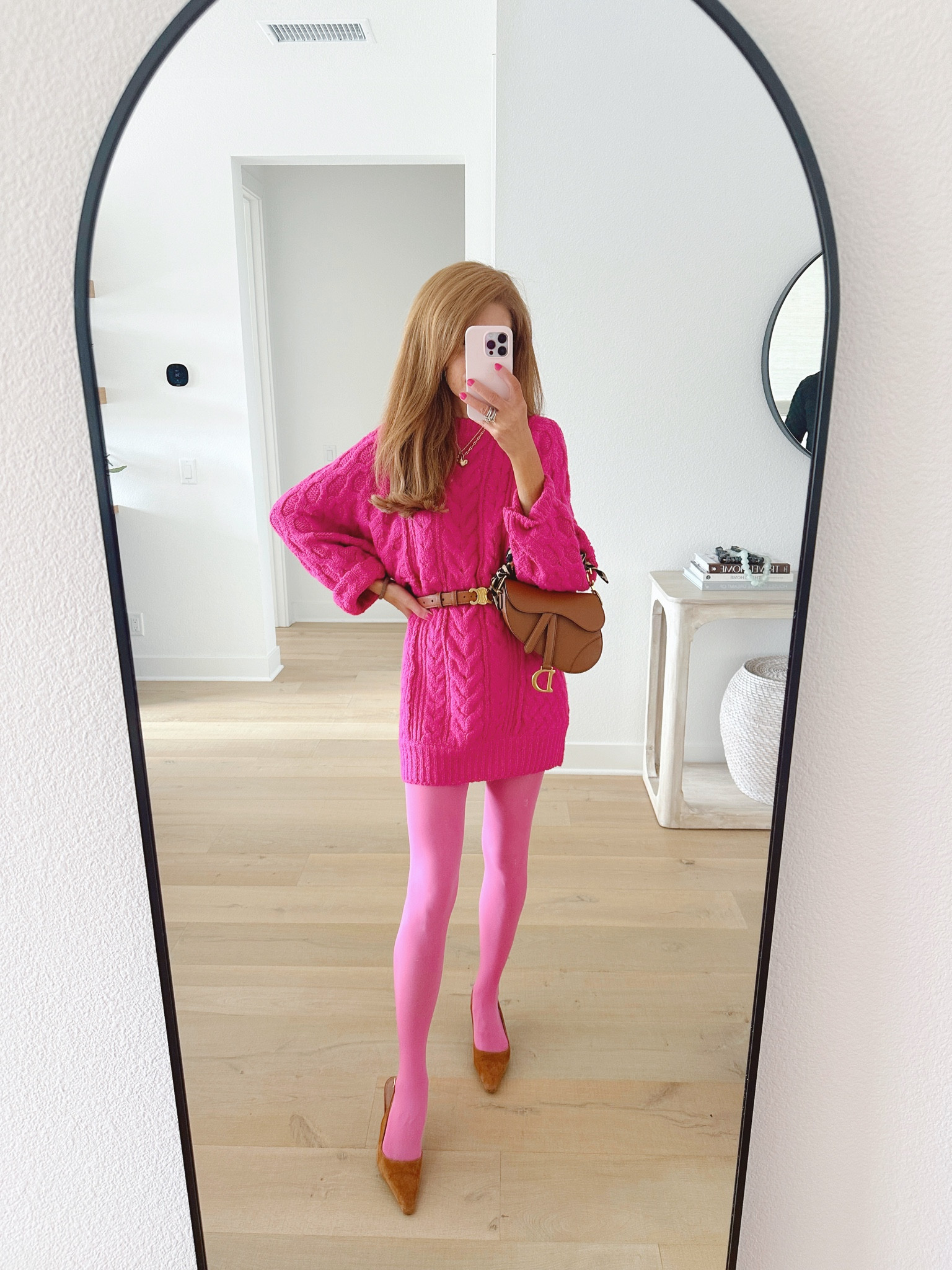 Pink sweater dress, pink tights, sam edelman slingbacks for my travel outfit today! Would be fun for valentines day too! 

#LTKfindsunder100 #LTKSeasonal #LTKshoecrush