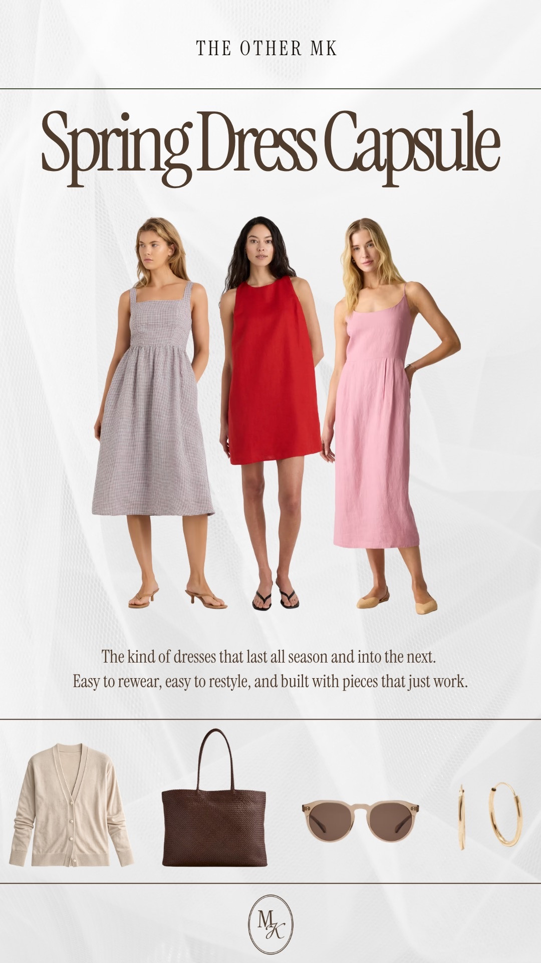 Spring fashion, spring dress capsule, spring style, spring dresses, midi dresses, midsize dresses, quince, sale alert, tote bag, cardigan, earrings, sunglasses, trending 

#LTKSeasonal #LTKSaleAlert #LTKMidsize