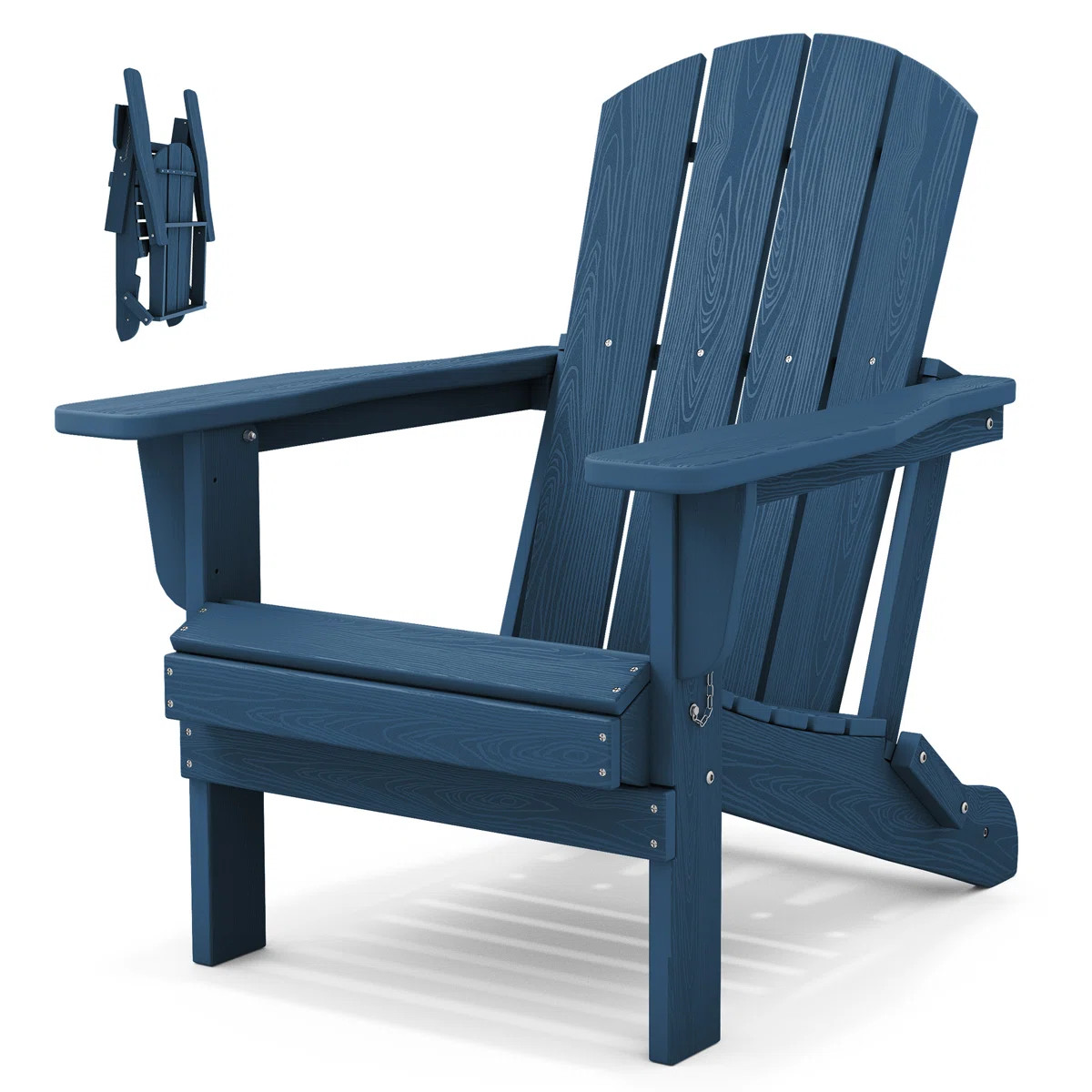 Outdoor HDPE Folding Adirondack Chair , Weather-Resistant Wood-Grain Lounge Chair | Wayfair North America