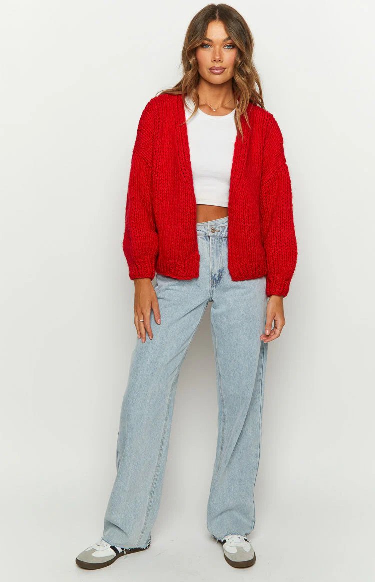 Bad Habits Red Knit Cardigan | Beginning Boutique (US)