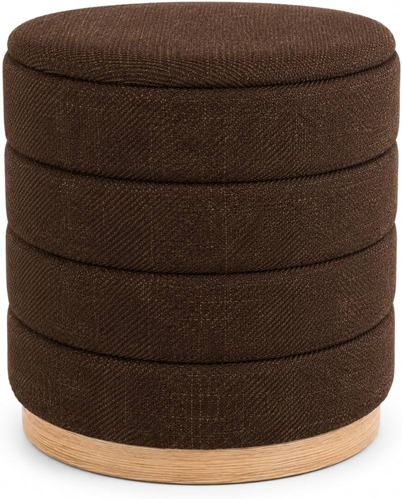 Ottoman Collection Stylish Linen Cylinder Storage Chocolate Round Footrest Vanity Stool Furniture... | Amazon (US)