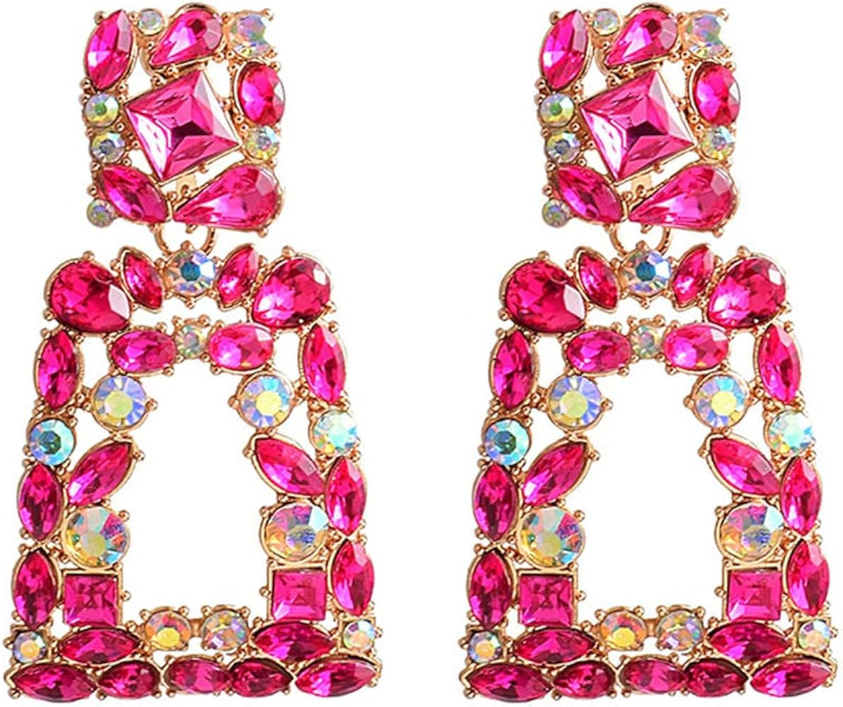 Rectangle Dangle Earrings Retro Geometric Crystal Rhinestone Sparkly Rectangle Drop Earrings for ... | Amazon (US)