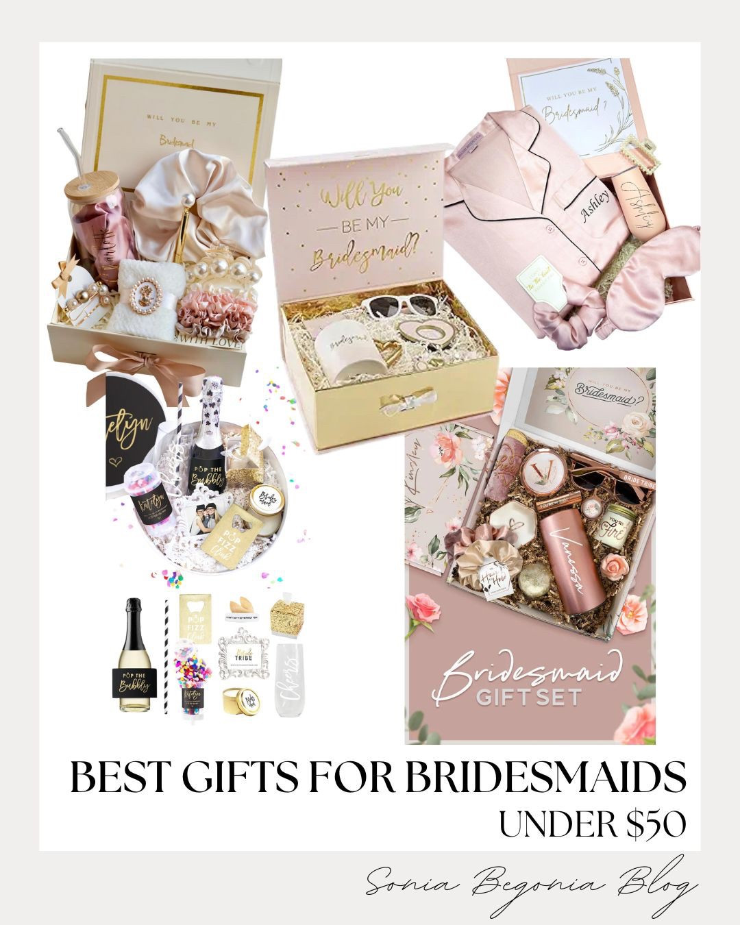🥂 BEST GIFTS FOR BRIDESMAIDS: Will You Be My... Box Ideas! 💍

Pop the question to your besties with the perfect proposal box! 💖

We are obsessing over these gorgeous bridesmaid gift sets that beautifully blend elegance and personalization. The ideal box is filled with thoughtful goodies: a luxurious silk scrunchie, a personalized tumbler, a soft sleep mask, and of course, those essential "Will You Be My Bridesmaid?" cards. Don't forget the mini champagne bottles, custom sunglasses, and a pair of cozy, personalized satin pajamas for a touch of glam! These curated boxes are the perfect way to ask your closest friends to be part of your big day.

#BridesmaidProposal
#BridesmaidGifts
#BridesmaidBox
#WillYouBeMyBridesmaid
#WeddingParty
#BrideTribe
#WeddingGifts
#BacheloretteParty
#BridesmaidDress
#GiftIdeas
#BridalShower
#LTKWEDDING
#WeddingInspo
#CustomGifts
#WeddingPlanning


#LTKWedding #LTKGiftGuide #LTKFindsUnder50