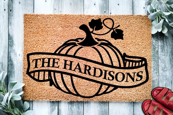 Read the full title
    Pumpkin Banner Family Name Door Mat | Fall Doormat | Welcome Mat | Pumpki... | Etsy (US)
