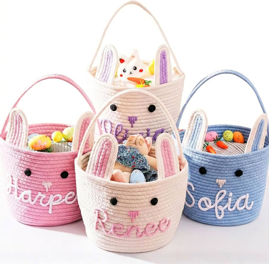 Personalized Easter Basket with Name, Handmade Customized Bunny Baskets, Custom Easter Egg Hunt B... | Amazon (US)