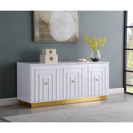 Meridian Furniture Cosmopolitan White Lacquer Sideboard Buffet with Gold Base | Walmart (US)