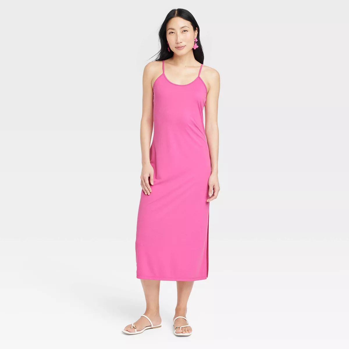 Women's Rib-Knit Midi Cami Dress - A New Day™ Hot Pink XS | Target