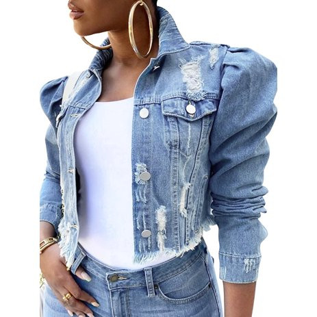 LilyLLL Women Vintage Puff Sleeve Jean Coat Outwear Cropped Denim Jacket | Walmart (US)