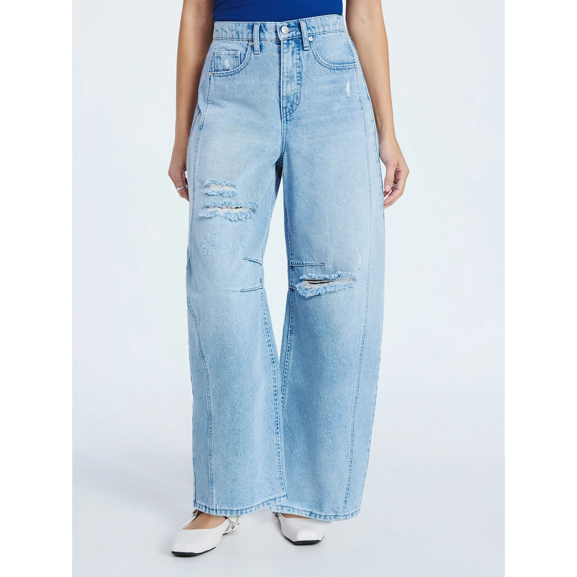 Scoop Women’s and Women's Plus High-Rise Ankle Barrel Jeans with Distressed Details, Sizes 0-26 | Walmart (US)