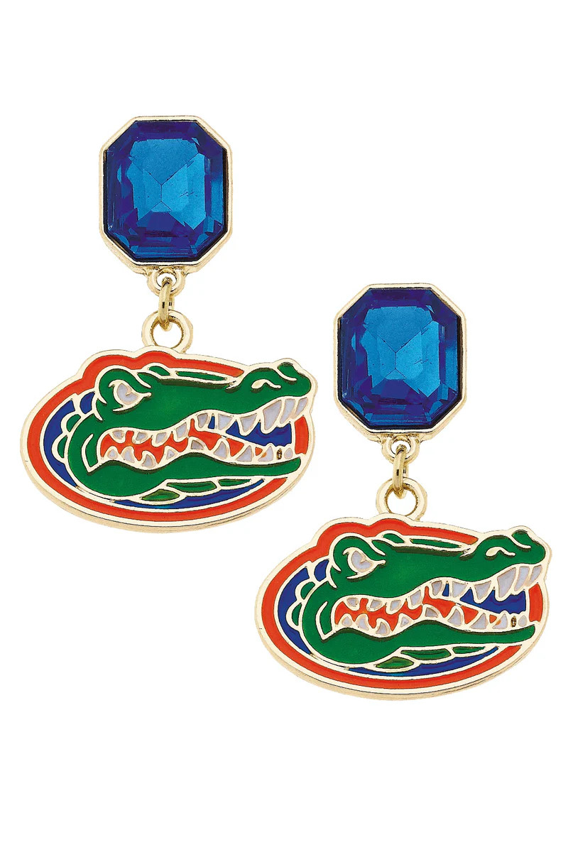 Florida Gators Rhinestone Enamel Logo Earrings in Shiny Gold | CANVAS