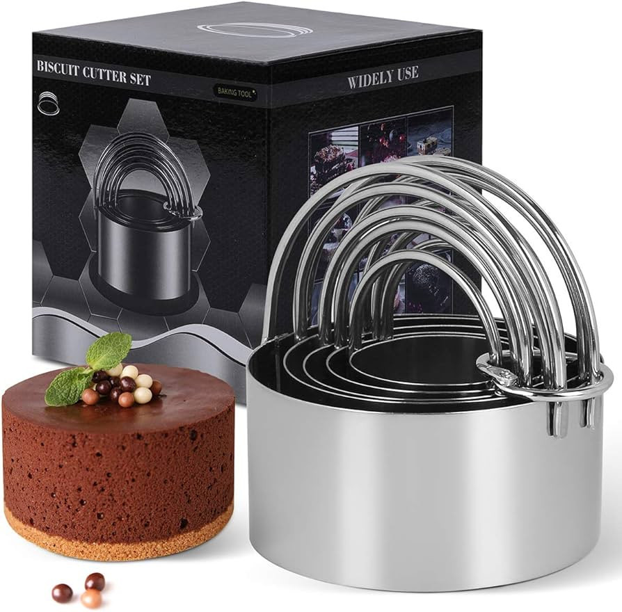 HUINF Biscuit Cutter Set,5-Piece Stainless Steel Round Cookie Cutter Set with Handle-Smooth,Multi... | Amazon (US)