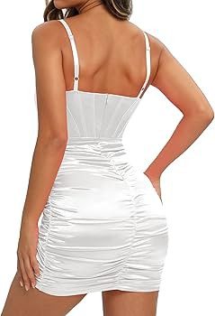 LINJOU Womens Satin Sweetheart Neckline Wrap Bodycon Backless Corset Dress Club Party Sexy Mini D... | Amazon (US)