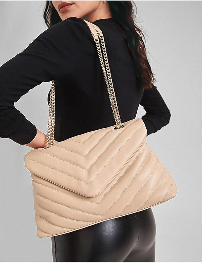 Quilted Crossbody Bag for Women, Soft Vegan Chevron Purses, Trendy Shoulder Handbags with Flap | Amazon (US)