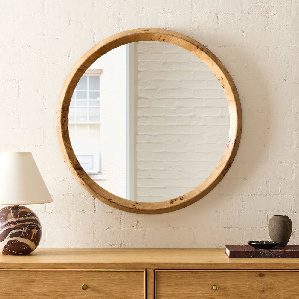 Geo Burled Wood Wall Mirror - Round | West Elm (US)