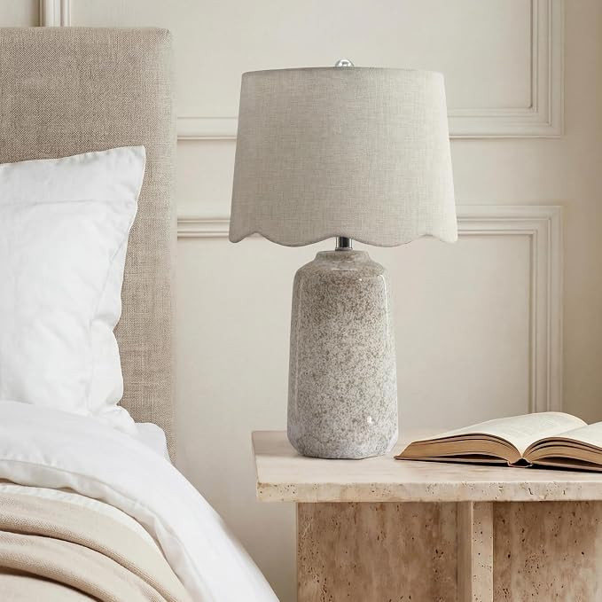 Abani Flora Scalloped 24” Table Lamp – Greige Ceramic Base with Wheat Linen Cylinder Shade, E... | Amazon (US)
