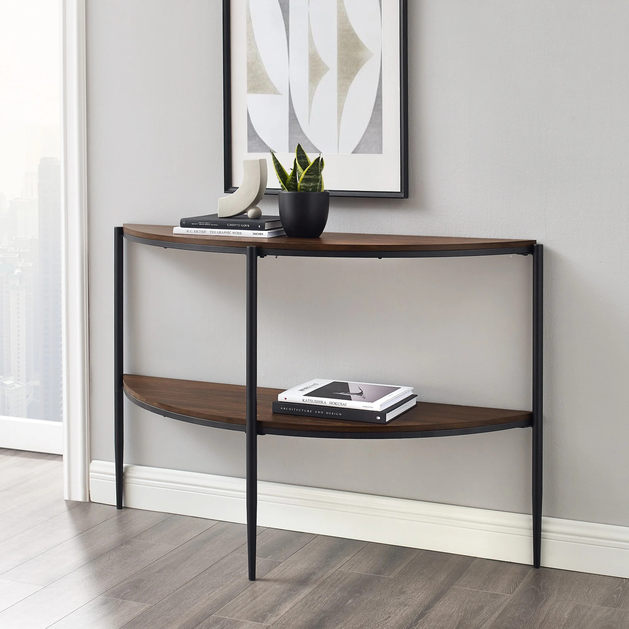 Manor Park Modern Rounded Mixed Material Entryway Table, Dark Walnut | Walmart (US)