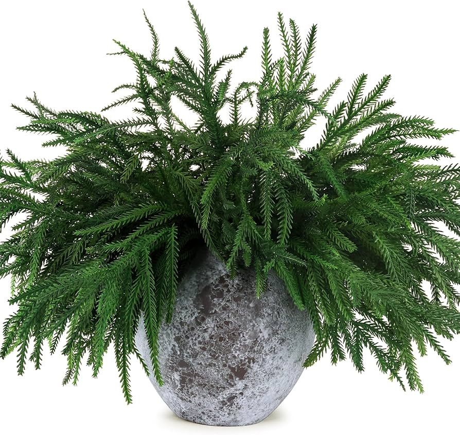 16 Pcs Christmas Norfolk Pine Branches Picks,18" Extra Length Artificial Xmas Branches Plants Pin... | Amazon (US)