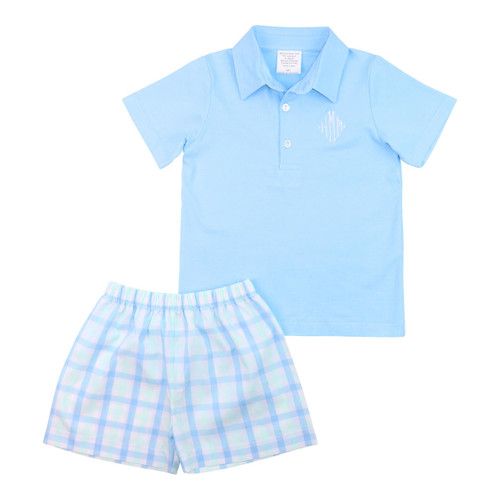 Blue And Green Plaid Polo Short Set | Cecil and Lou