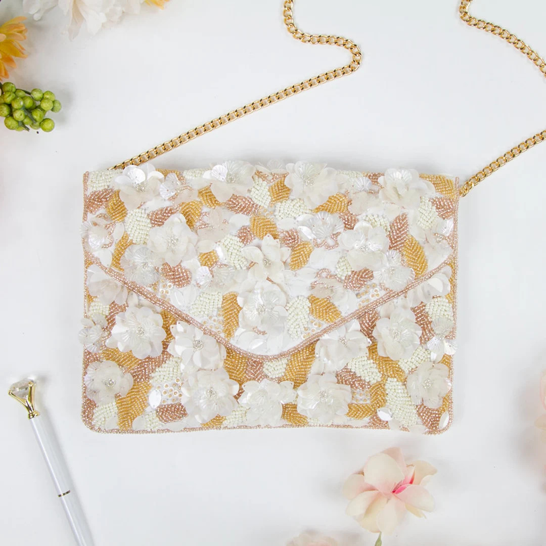 Floral Beaded Clutch Bag, Bride Seed Bead Clutch Bag, Bridesmaid Floral Beaded Clutch Bag, Weddin... | Etsy (US)