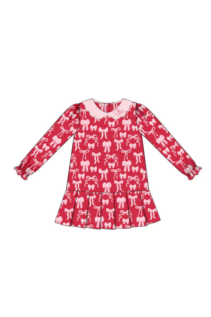 Pre-Order Sweet Bow Red and Pink Scalloped Dress | The Smocked Flamingo