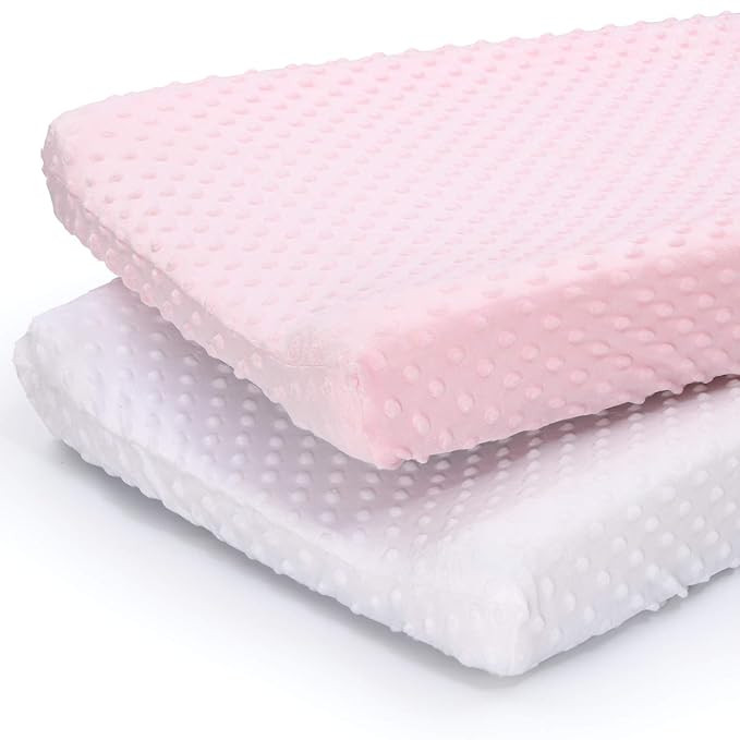 The Peanutshell Plush Minky Changing Pad Covers for Baby Girls | 2 Pack Set | Pink and White | Amazon (US)