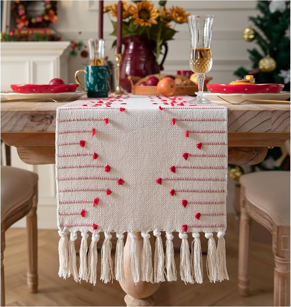 Valentines Day Table Runner Christmas Red Table Runner 13 x 72 Inch Long Natural Cotton Woven Run... | Amazon (US)
