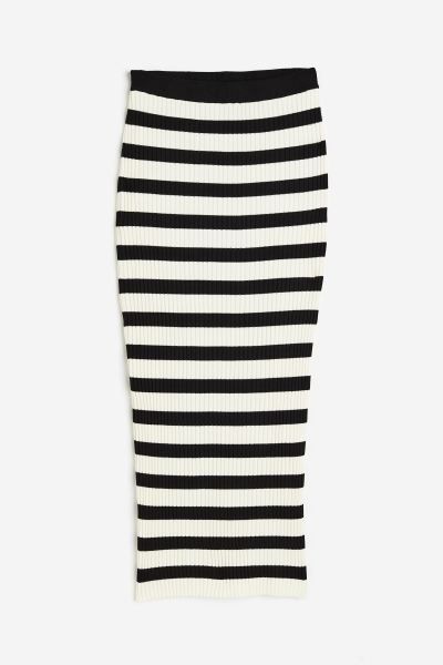 Rib-knit Skirt - Cream/striped - Ladies | H&M US | H&M (US + CA)