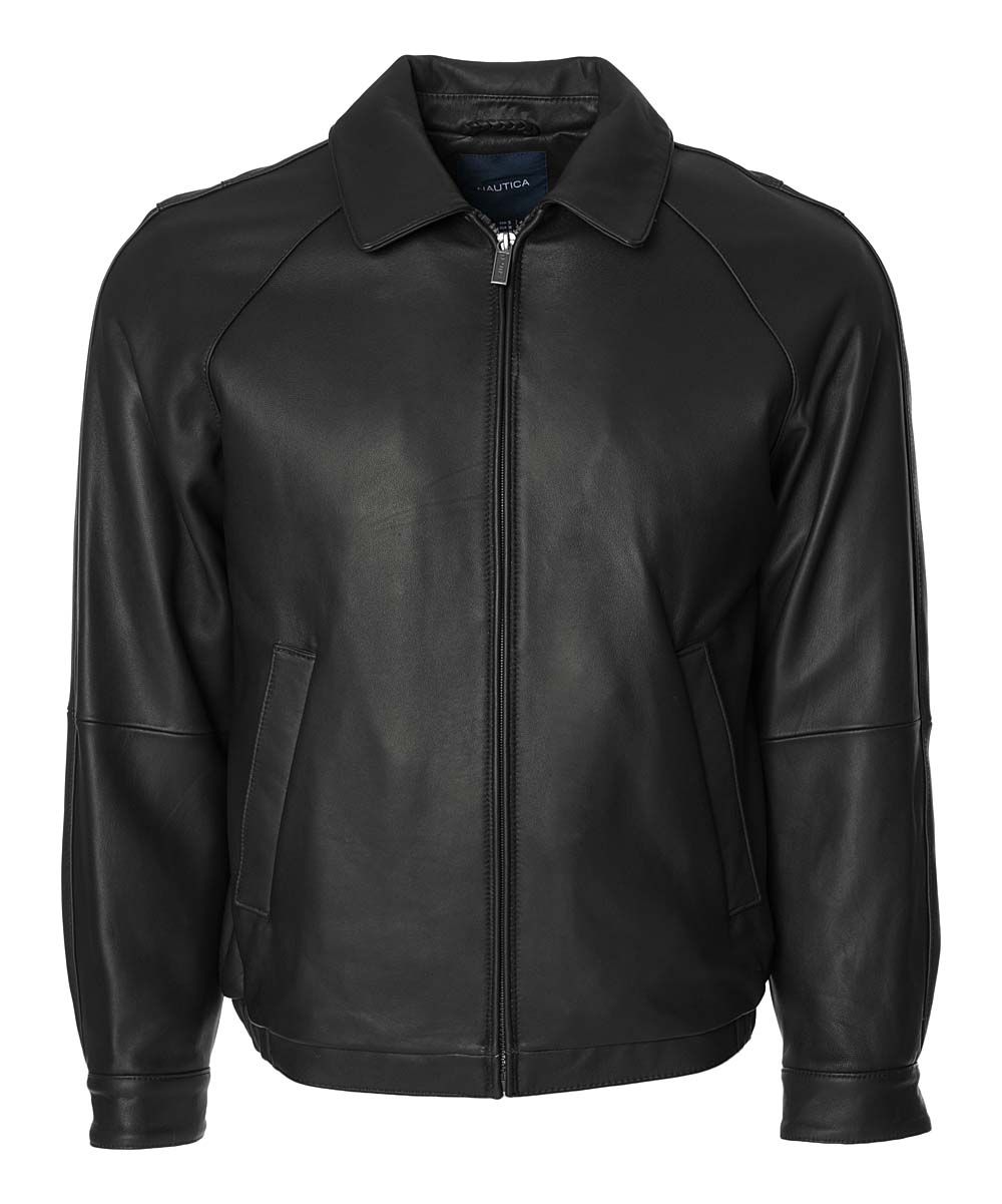 Nautica Men's Non-Denim Casual Jackets Black - Black Leather Bomber Jacket - Men | Zulily