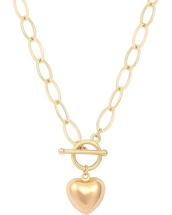 CANEVINKA Dainty Cross Medallion/Heart Pendant Chain Necklace 18K Gold Plated Oval Choker Fashion... | Amazon (US)
