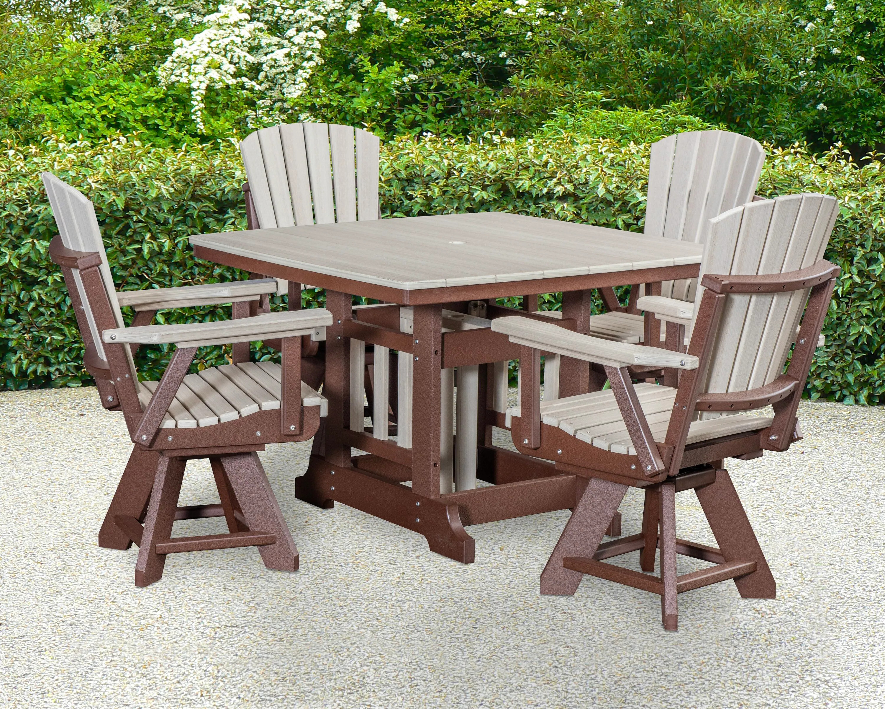 American Furniture Classics Adirondack 5 -Piece Tudor Brown Patio Dining Set HDPE Square Table with 4 Swivel Chairs | DJ130BITB-K | Lowe's