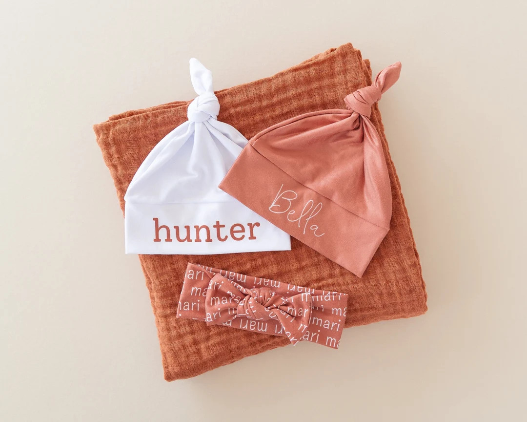 Sienna blanket sets - classic muslin swaddle plus personalized bow or hat | Etsy (US)