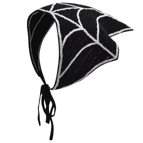 KABAKE Crochet Bandana Hair Scarf Y2k Aesthetic Accessories Knitted Head Kerchief Headband Headwrap (Spiderweb) | Amazon (US)