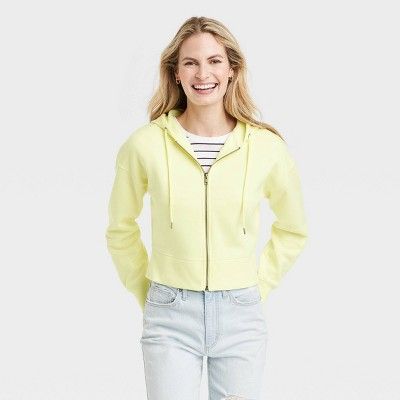 Women's Cropped Hooded Zip-Up Sweatshirt - Universal Thread™ Yellow S | Target